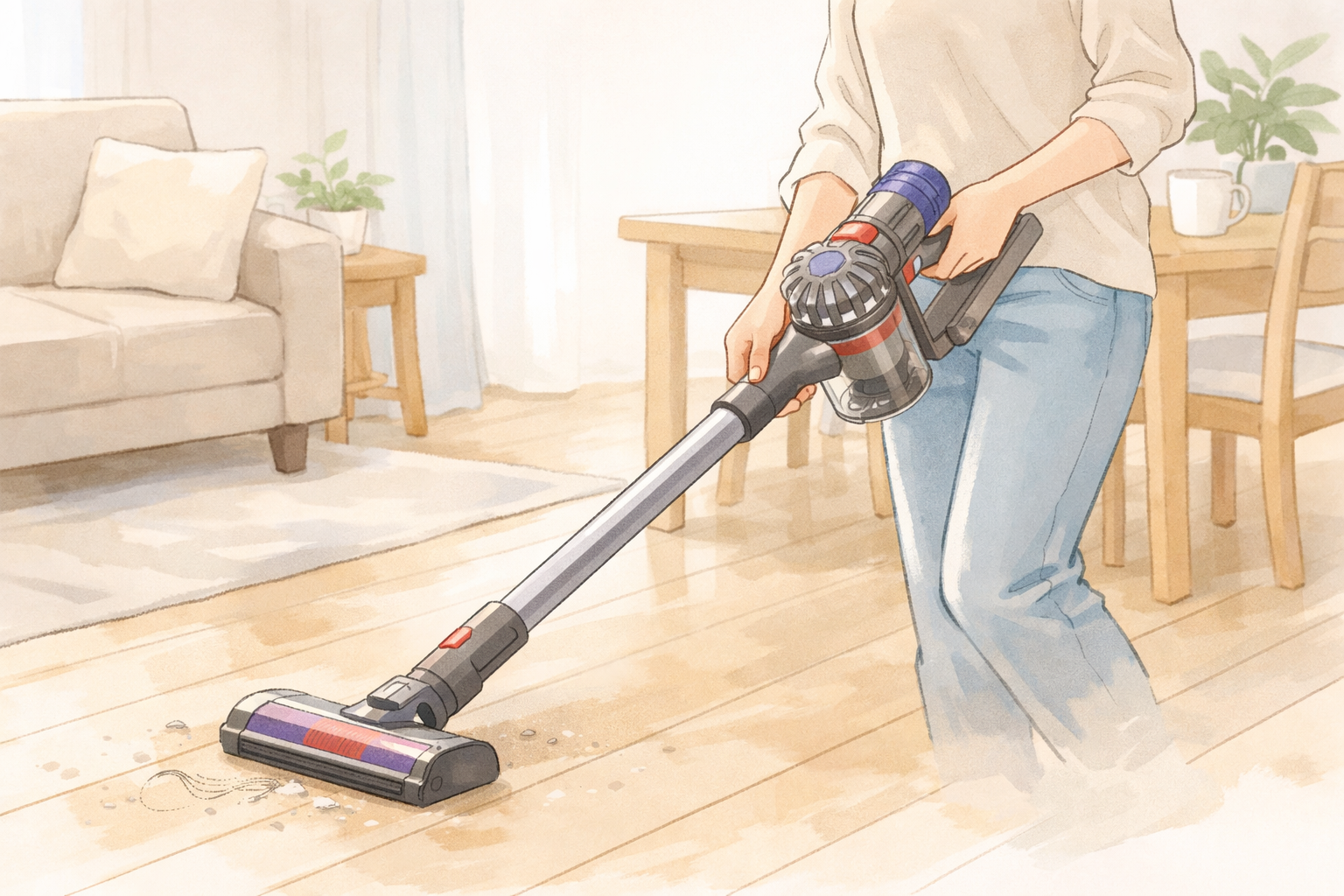 掃除中の優雅なリビングルーム