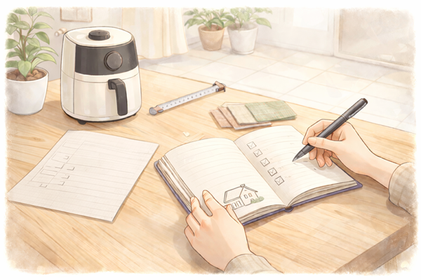 手帳とエアフライヤーのチェックリスト
