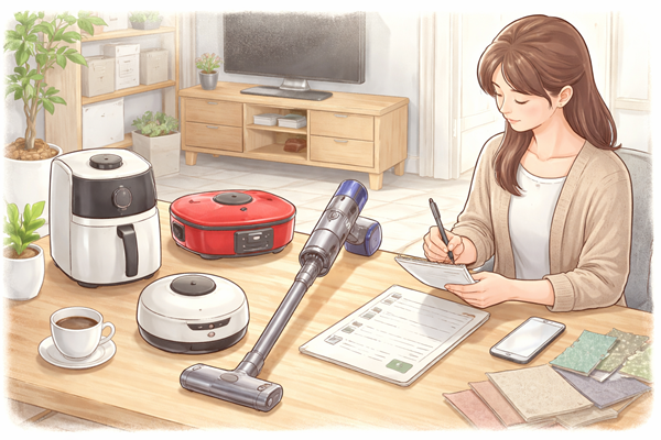 コンパクト家電を比較する女性